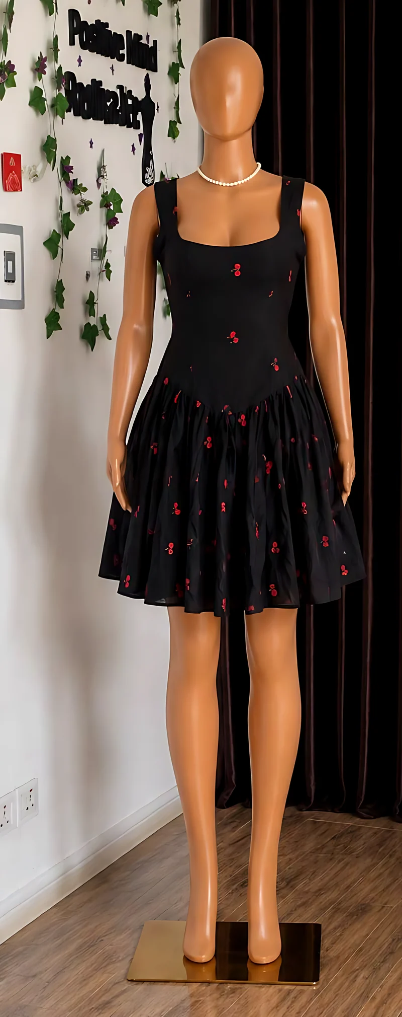 Black cherry-print dress